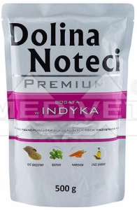 DOLINA NOTECI PREMIUM BOGATA W INDYKA SASZETKA 500 G( pies mokra karma psy drób )