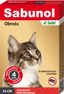 SABUNOL OBROŻA CZERWONA PRZECIW PCHŁOM DLA KOTÓW 35 CM ( koty ektopasożyty pchły kleszcze )